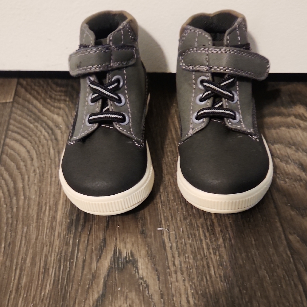 Black and Gray High-Top Sneakers with Ankle Strap